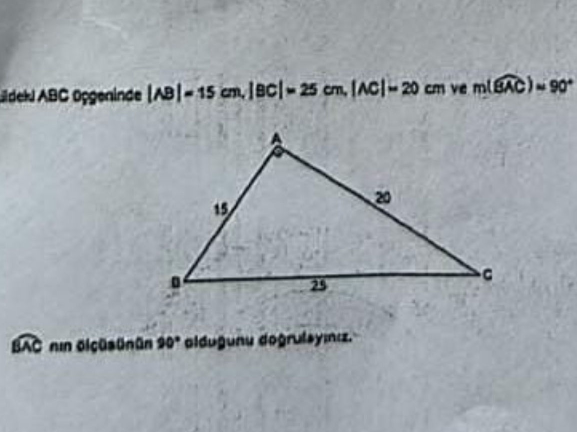 ABC üçgeninde |AB| = 15 cm, |BC| = 25 cm, | StudyX