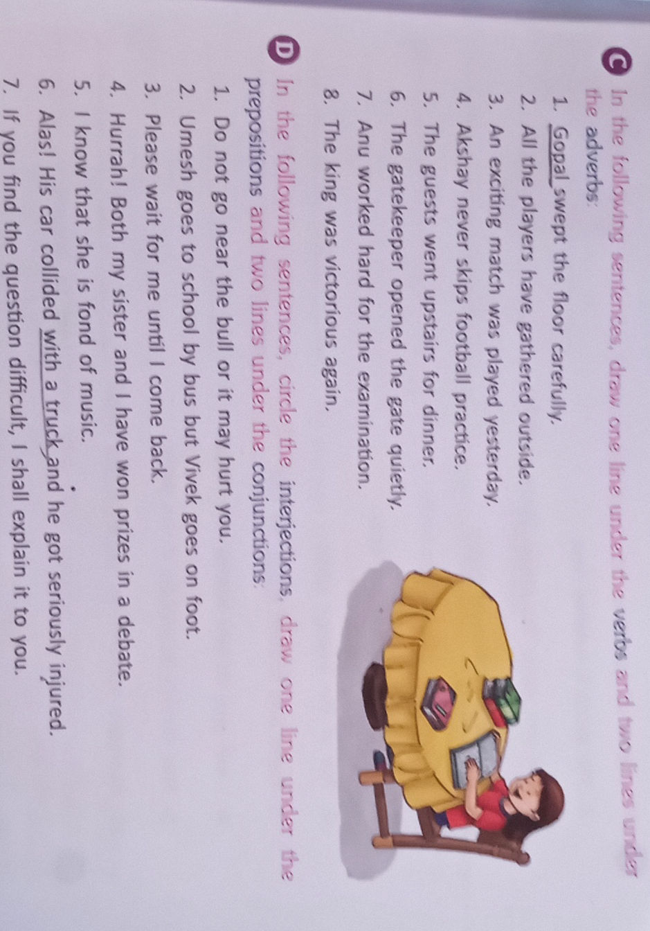 C In the following sentences, draw one line | StudyX