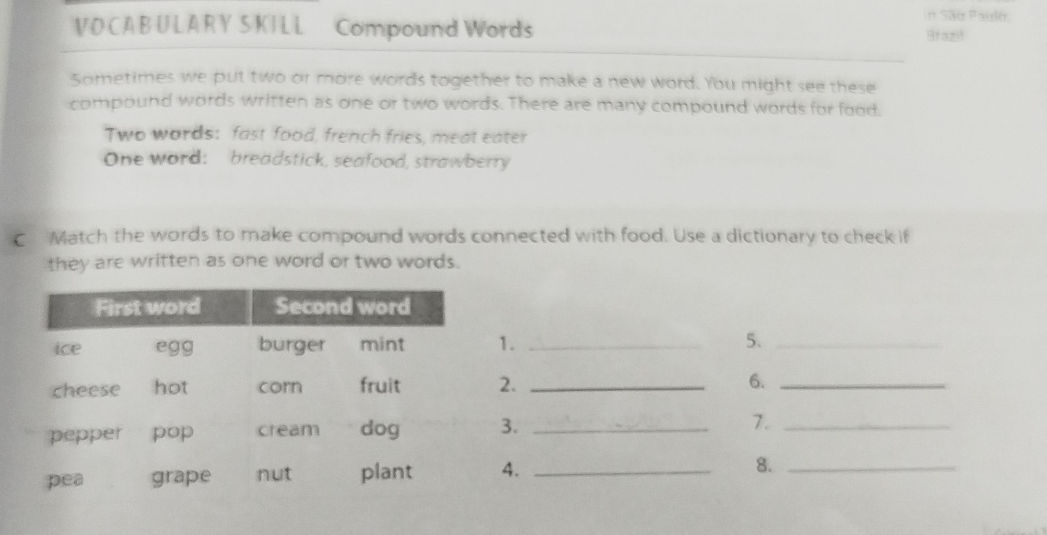 Match the words to make compound words | StudyX