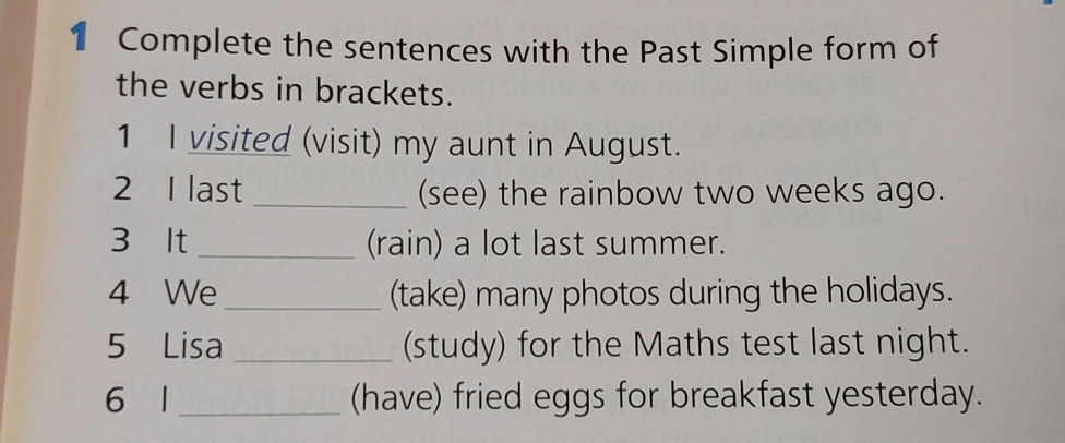 1 Complete the sentences with the Past | StudyX