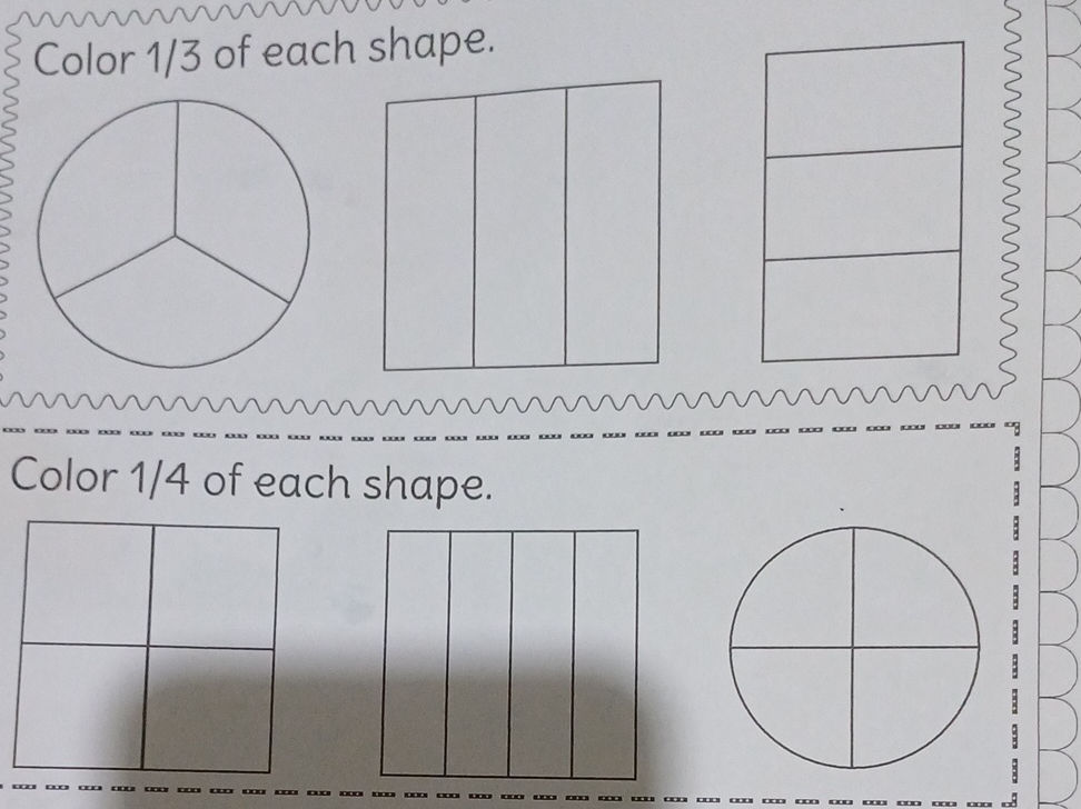 Color 1/3 of each shape. Color 1/4 of each | StudyX