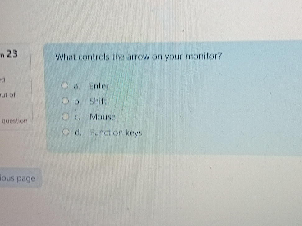 Arrow Control Settings What controls the arrow on your monitor? a. | StudyX