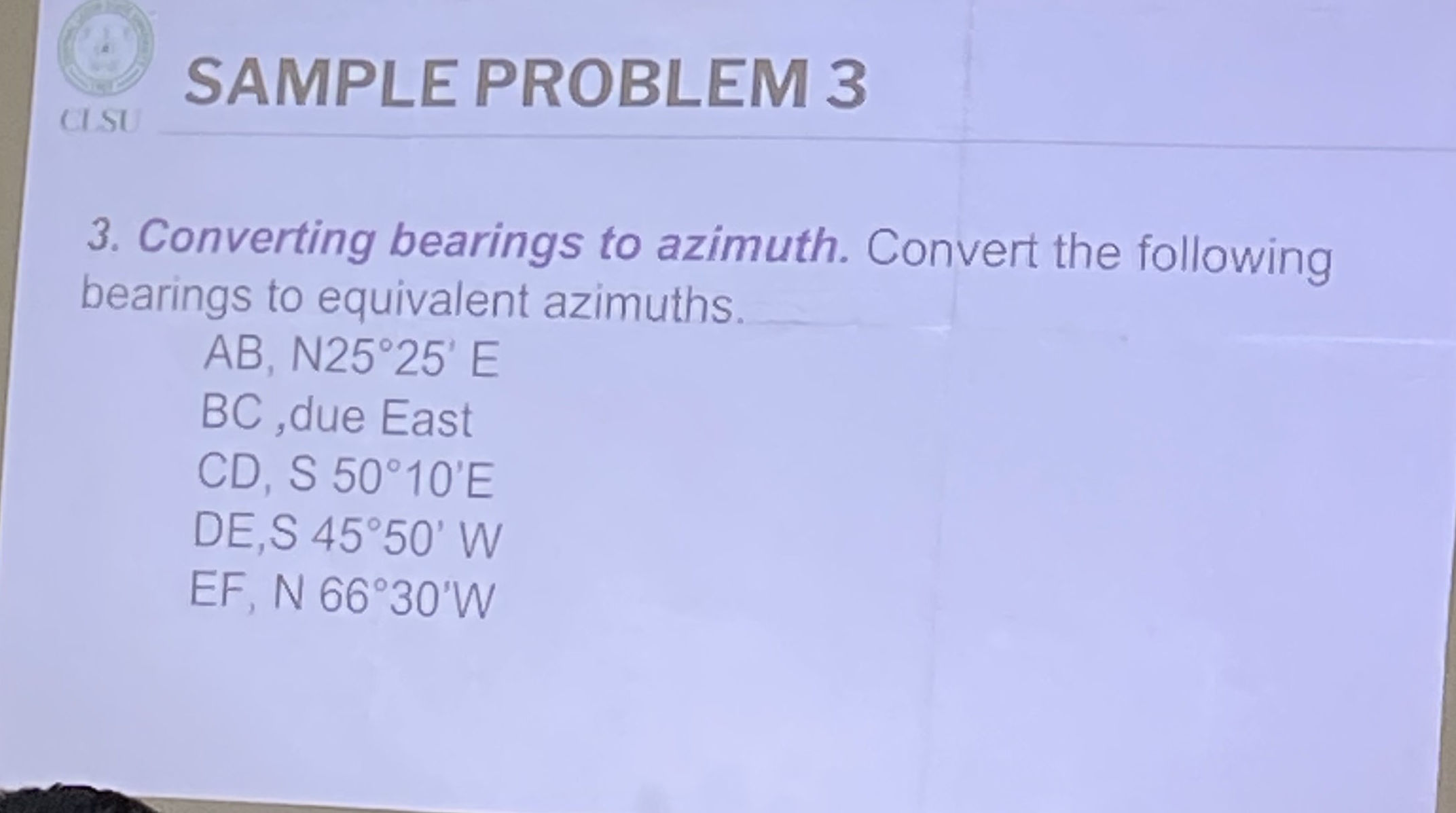 3. Converting bearings to azimuth. Convert | StudyX