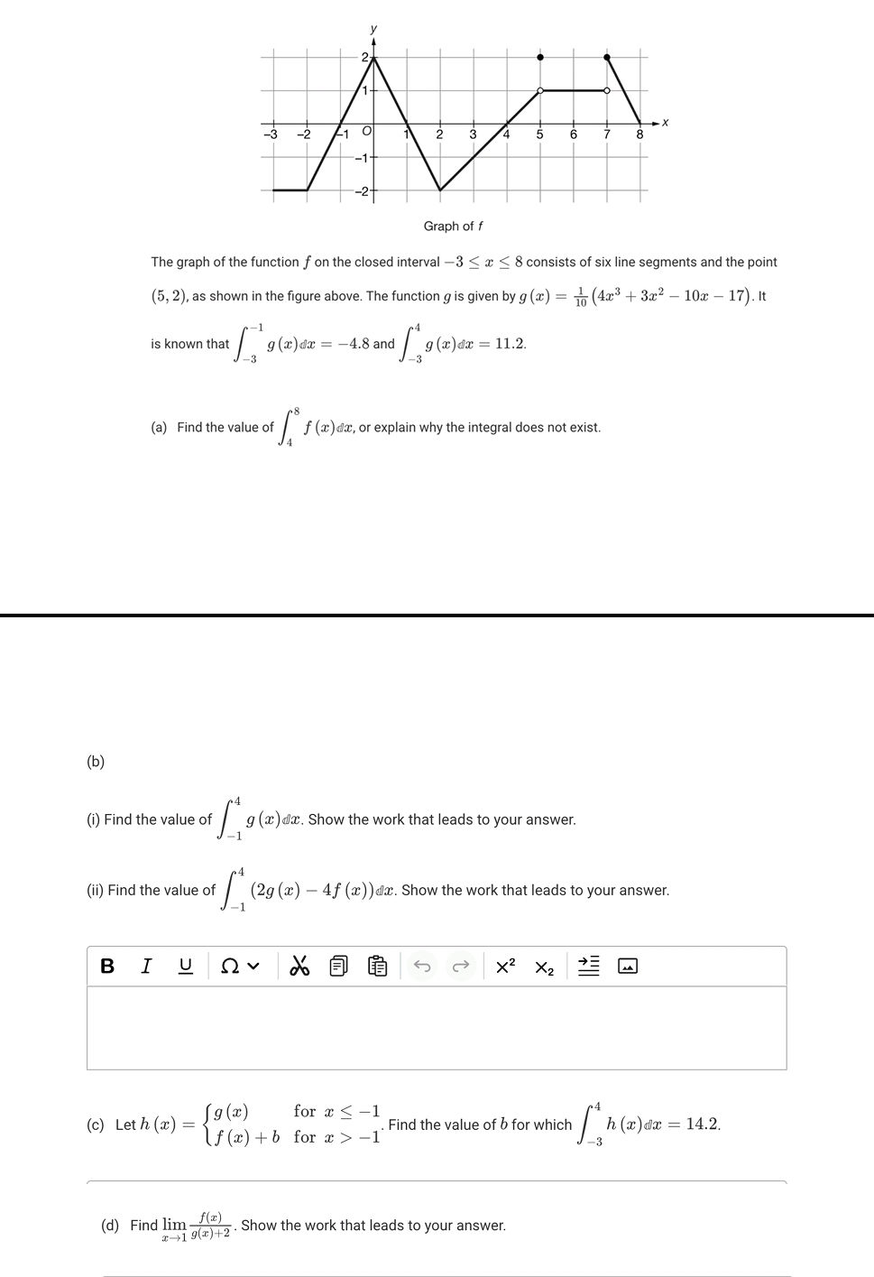 The graph of the function \(f\) on the | StudyX