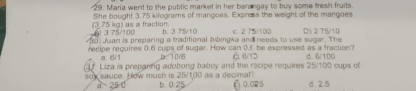 Maria Problem In Math 29. Maria went to the public market in her | StudyX
