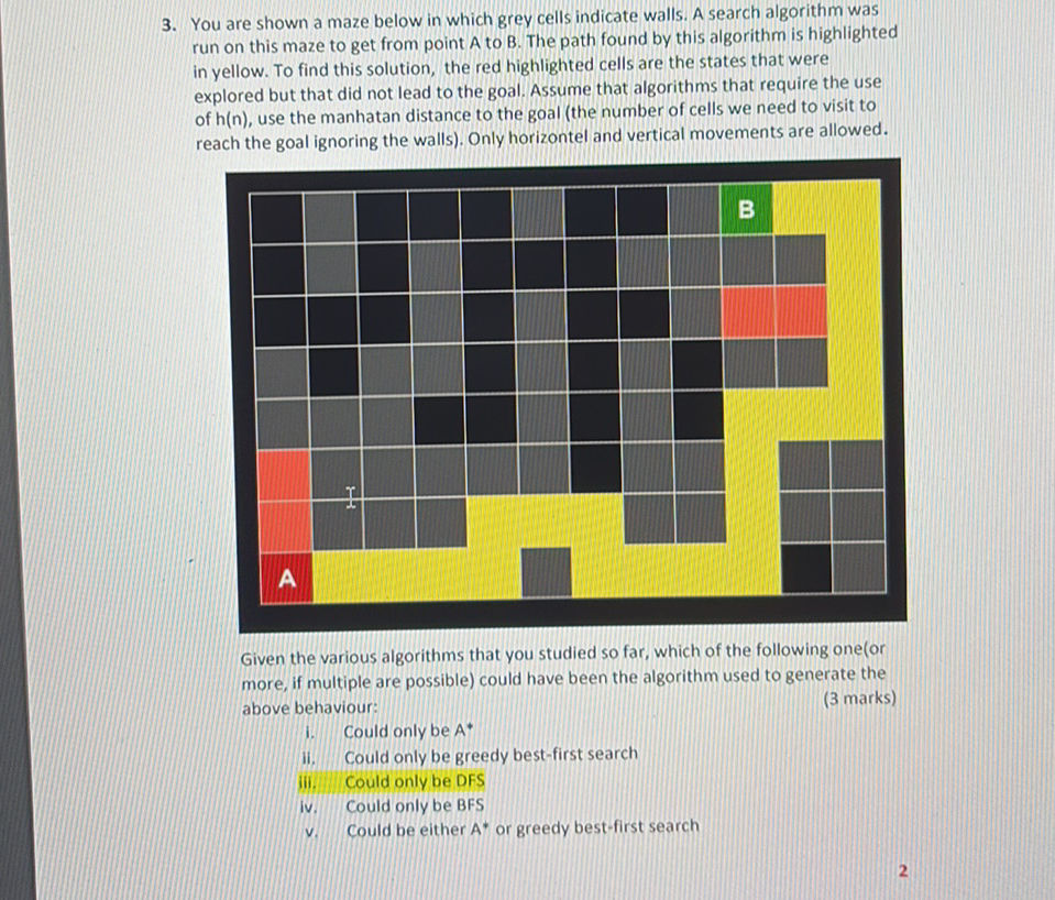 3. You are shown a maze below in which grey | StudyX