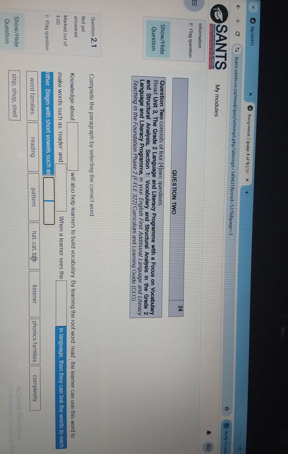 Question 2.1 Complete the paragraph by | StudyX
