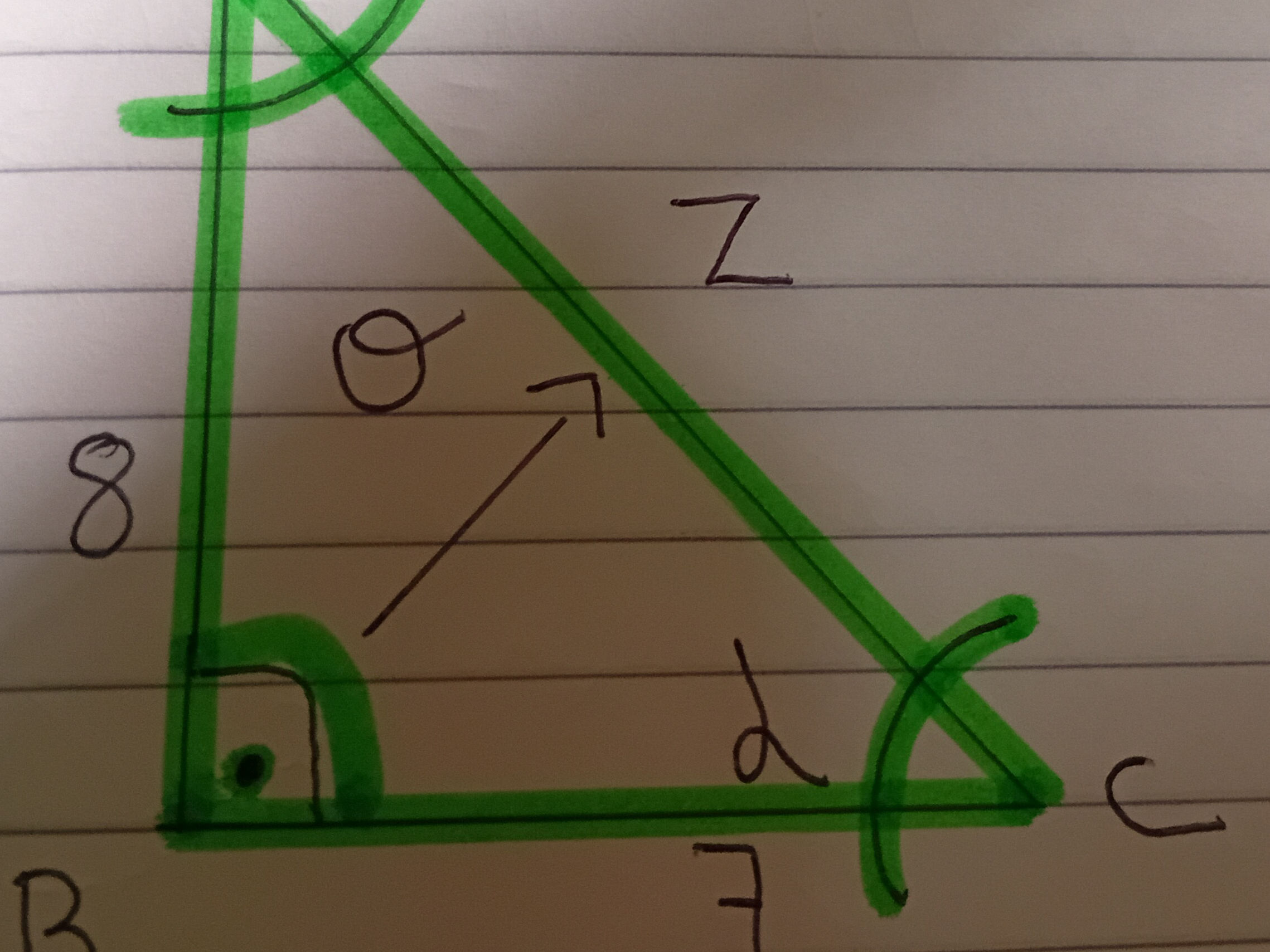 Right Triangle Labed A right triangle is shown with sides labeled | StudyX