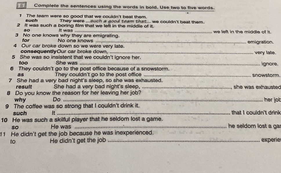 Complete the sentences using the words in | StudyX
