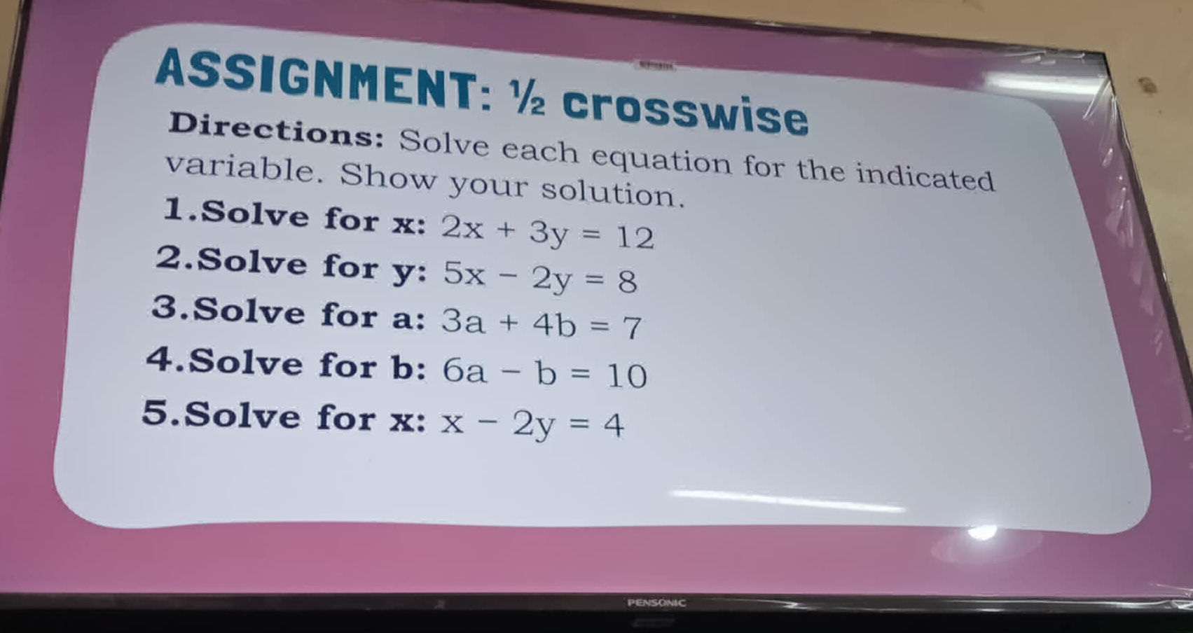 Directions: Solve each equation for the | StudyX