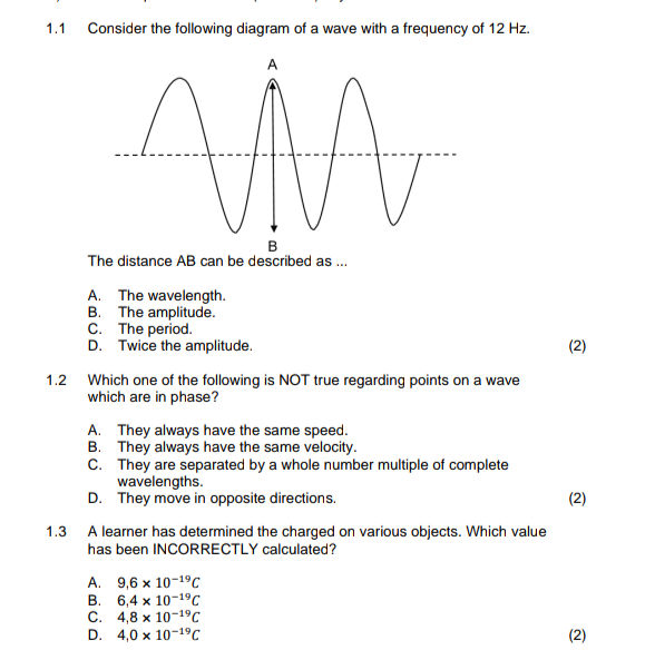 1.1 Consider the following diagram of a wave | StudyX