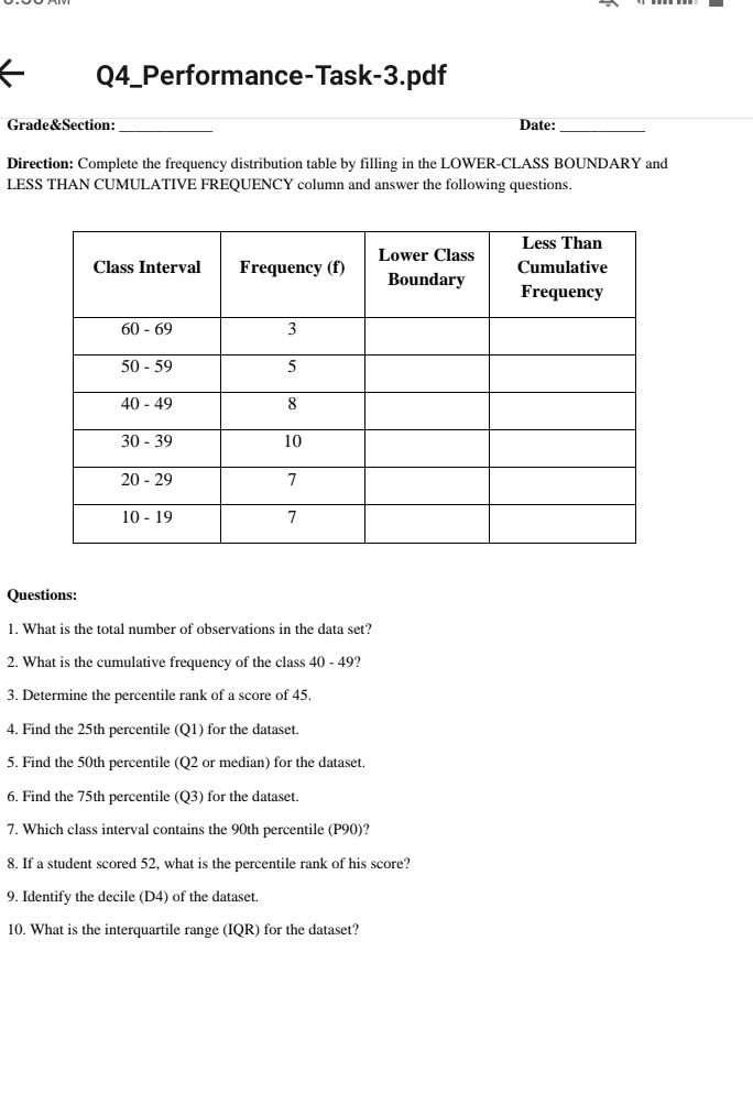 Direction: Complete the frequency | StudyX
