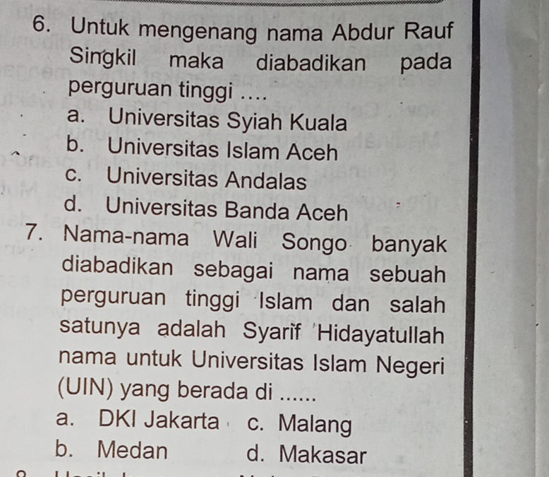 6. Untuk mengenang nama Abdur Rauf Singkil | StudyX