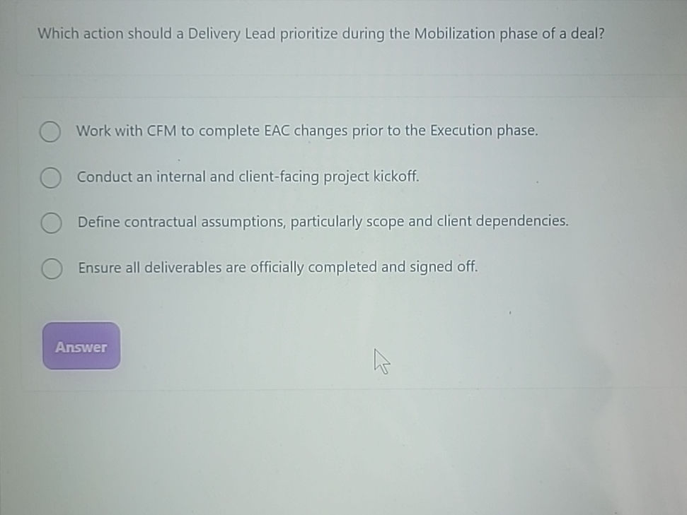 Which action should a Delivery Lead | StudyX