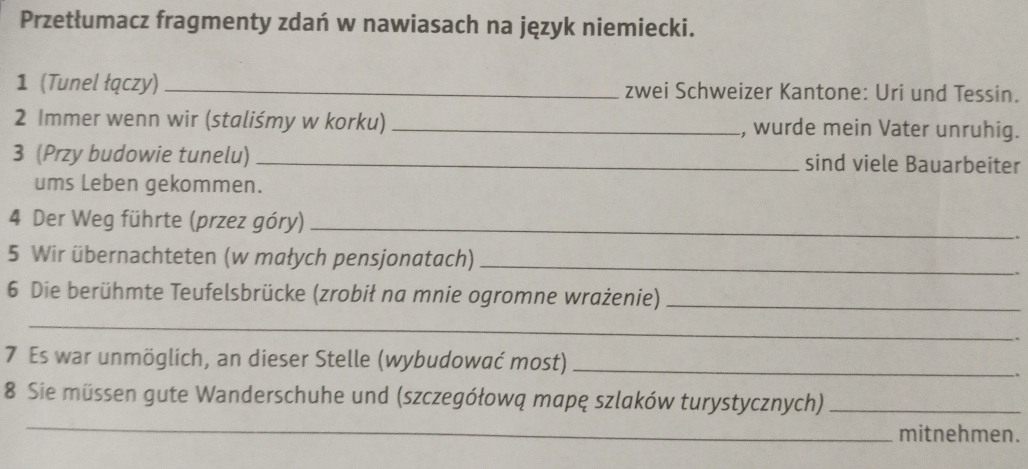 Przetłumacz fragmenty zdań w nawiasach na | StudyX