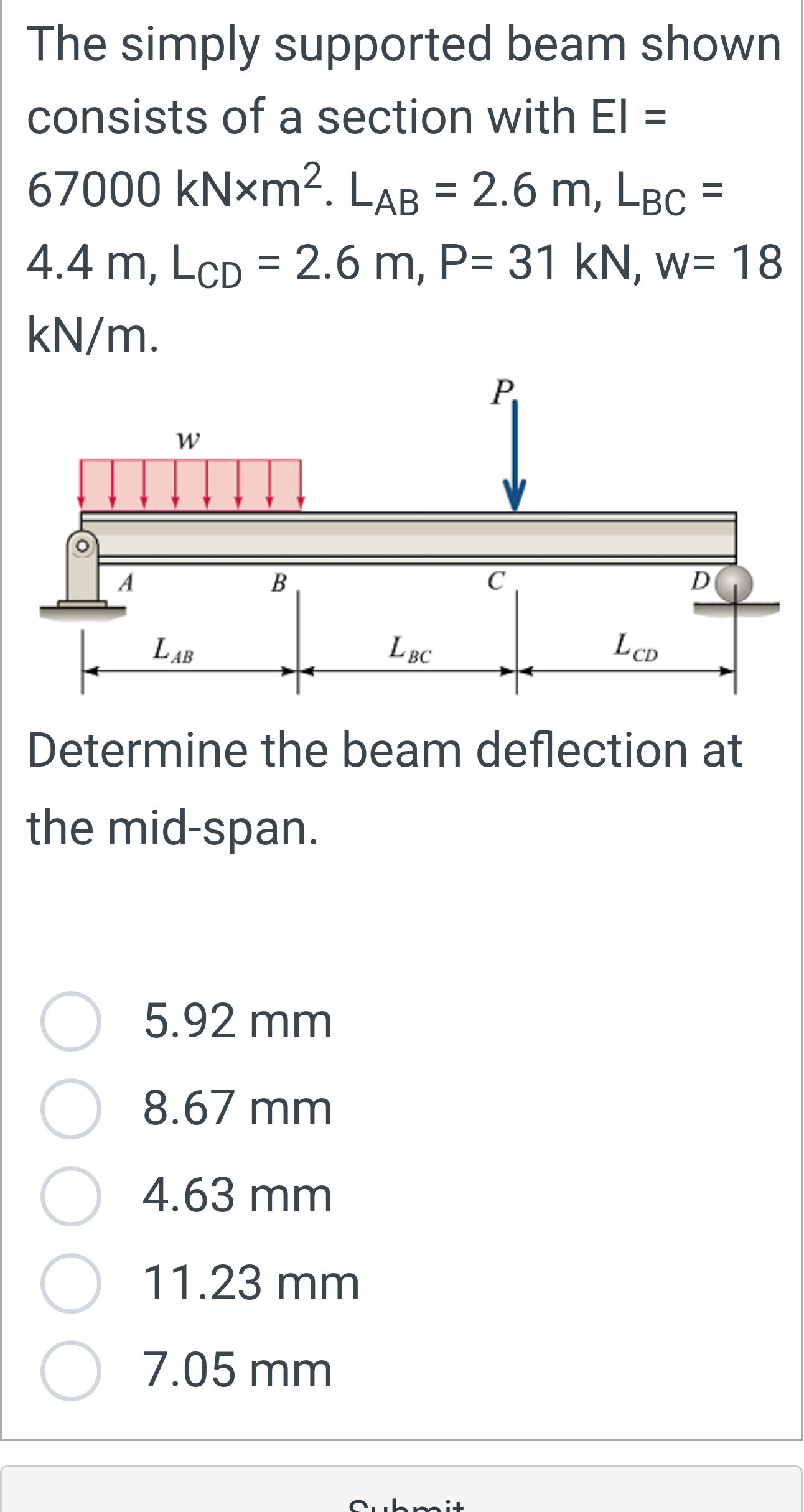 The simply supported beam shown consists of | StudyX