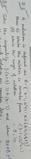 Q:2 A relation is defined as R = {x-1,