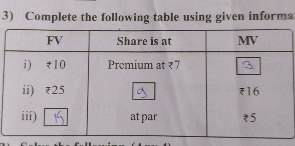 3) Complete the following table using given | StudyX