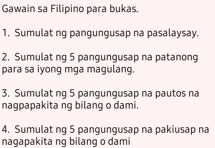 Gawain sa Filipino para bukas. 1. Sumulat | StudyX