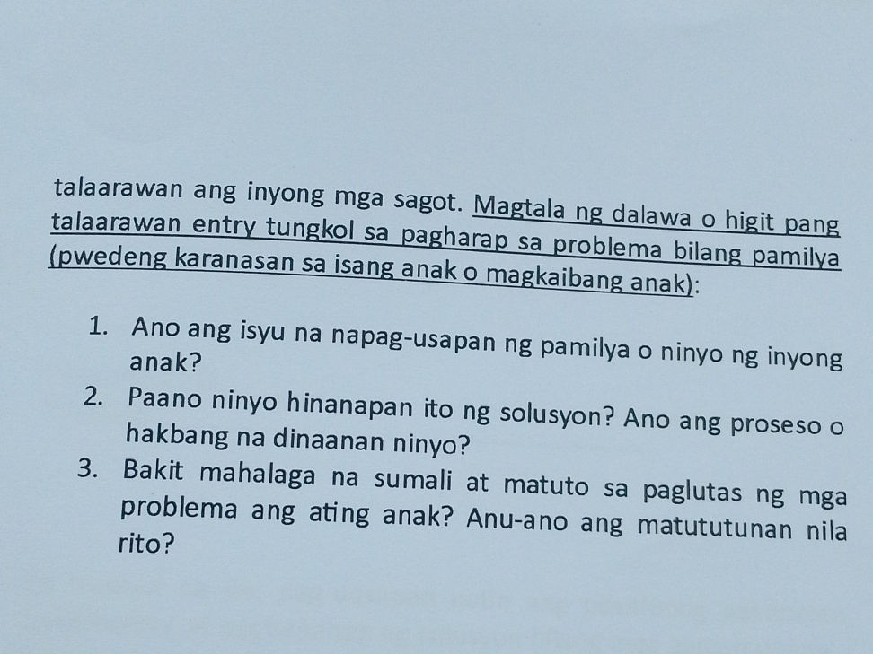 talaarawan ang inyong mga sagot. Magtala ng | StudyX