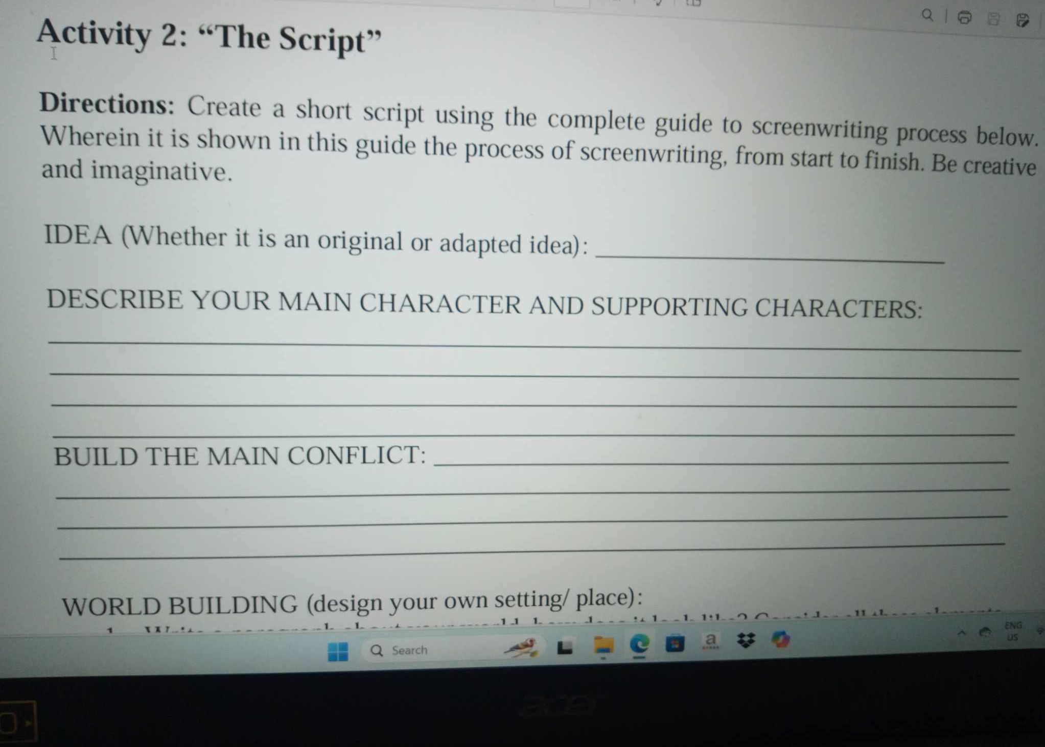 Activity 2: "The Script" Directions: Create | StudyX