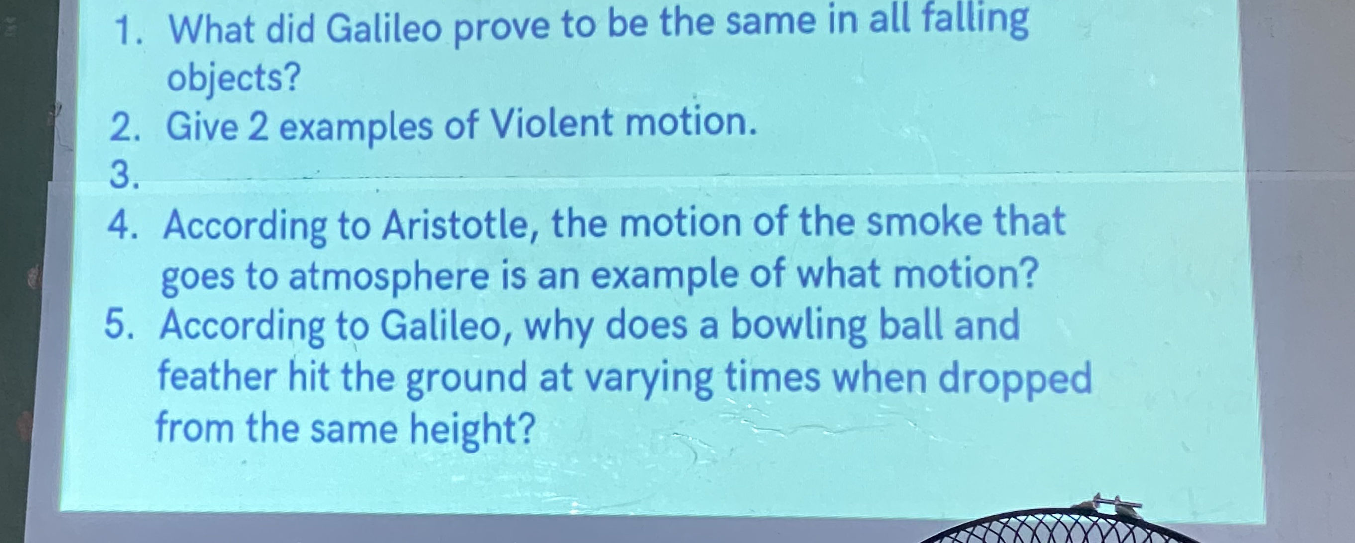 Violent Motion Example 1. What did Galileo prove to be the same in | StudyX