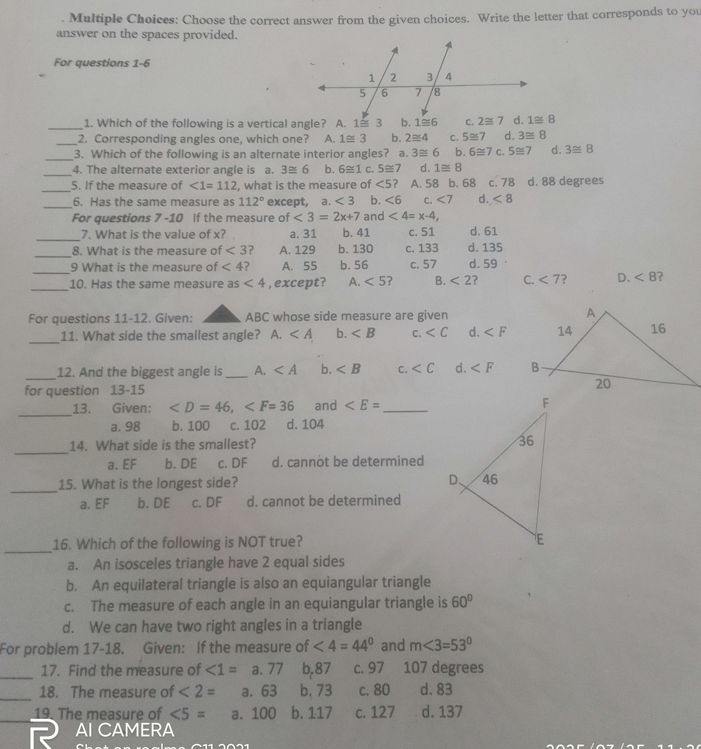 Multiple Choices: Choose the correct answer | StudyX