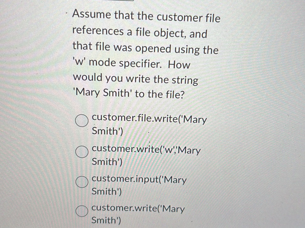 Assume that the customer file references a