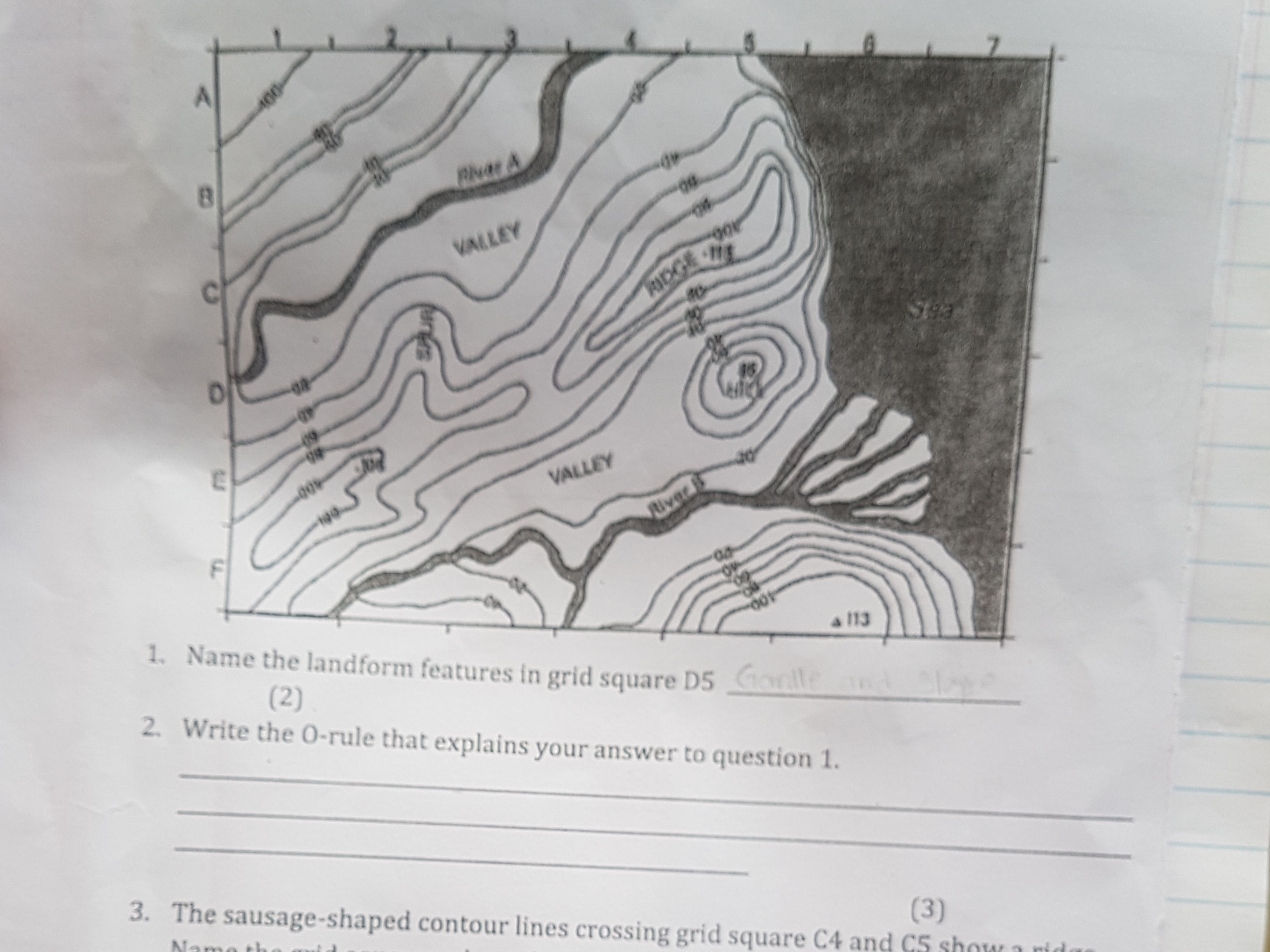 1. Name the landform features in grid square | StudyX