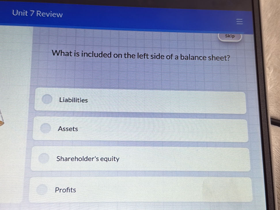 What is included on the left side of a | StudyX