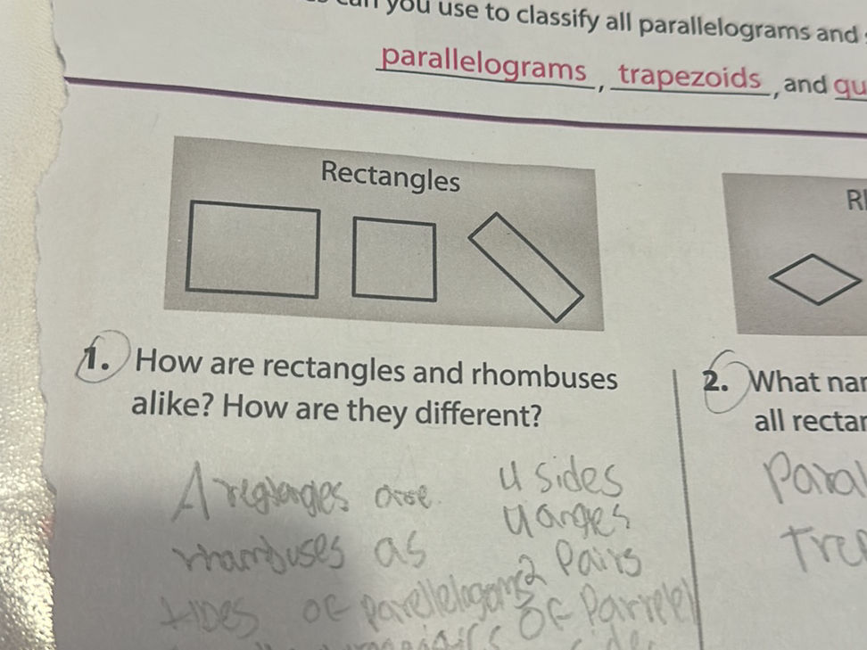 1. How are rectangles and rhombuses alike? | StudyX