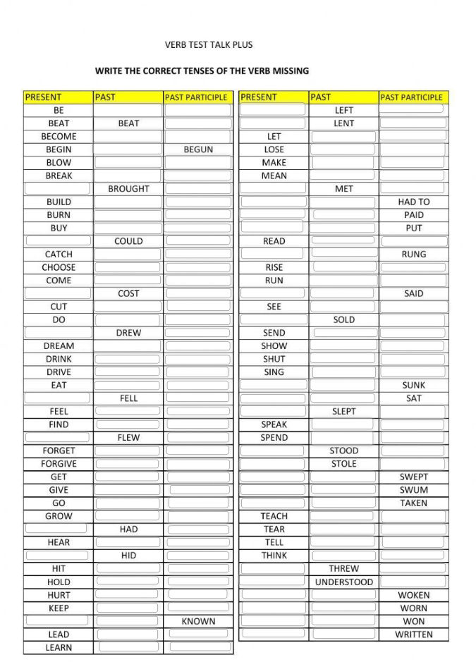 VERB TEST TALK PLUS WRITE THE CORRECT TENSES | StudyX