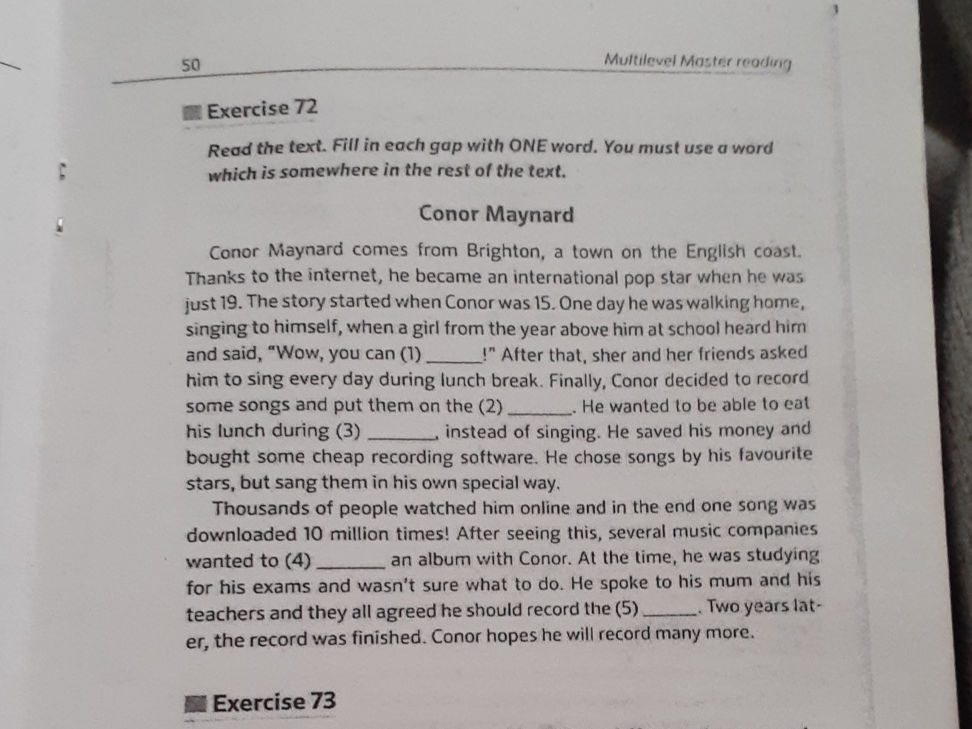 Exercise 72 Read the text. Fill in each gap