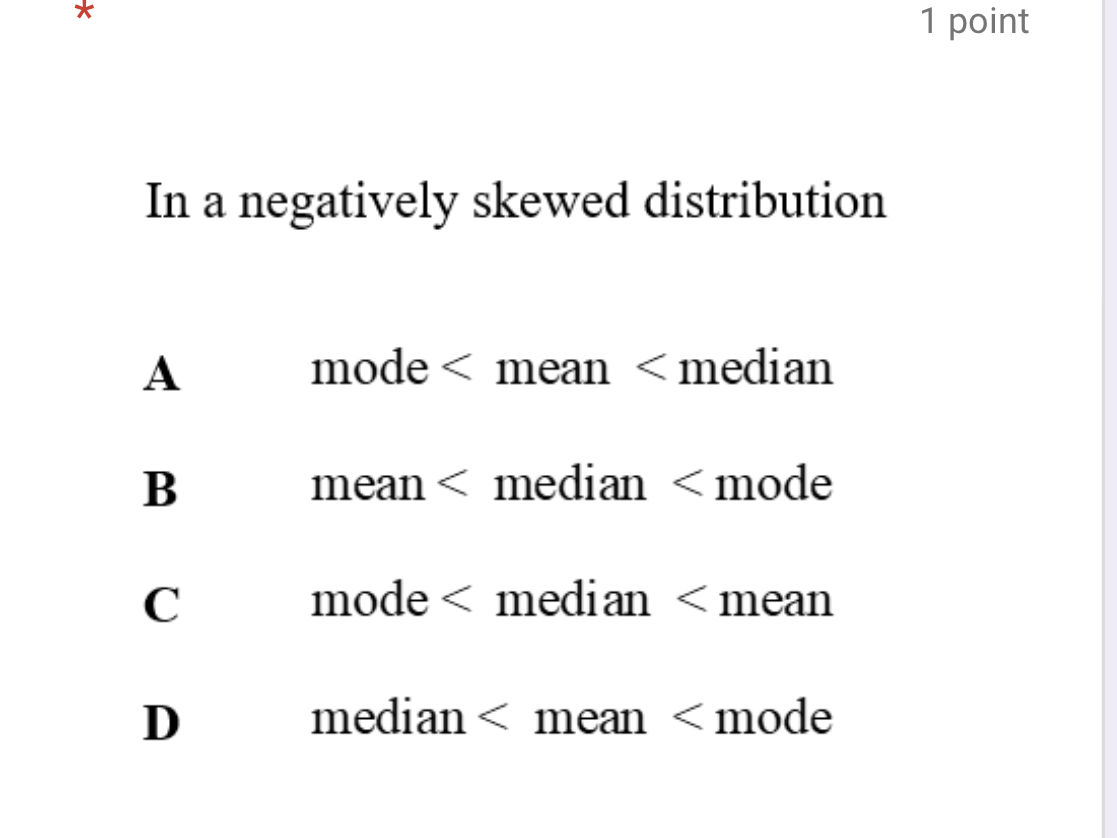 In a negatively skewed distribution A mode