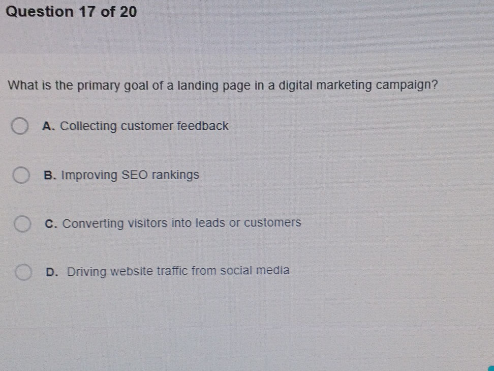 What is the primary goal of a landing page | StudyX