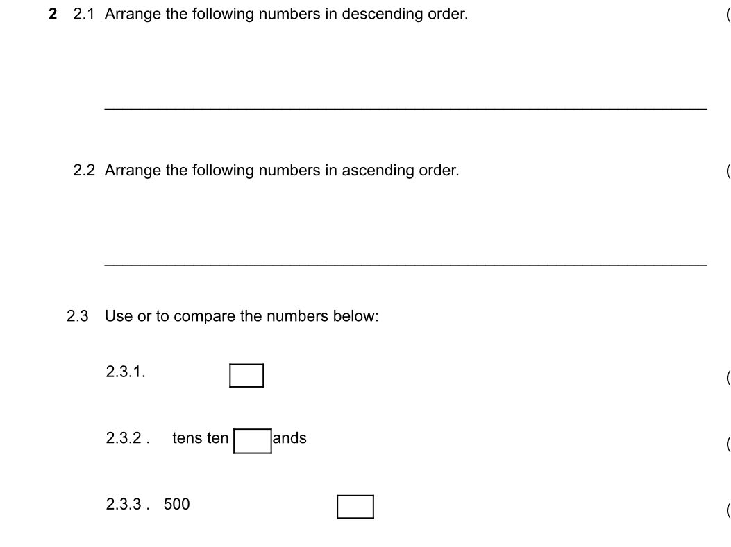 2 2.1 Arrange the following numbers in | StudyX