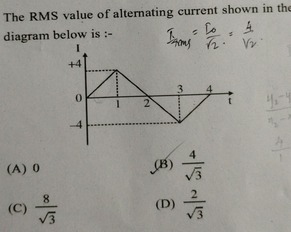 Current Rms Value The RMS value of alternating current shown | StudyX