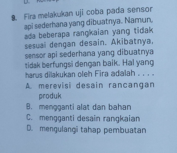 9. Fira melakukan uji coba pada sensor api | StudyX