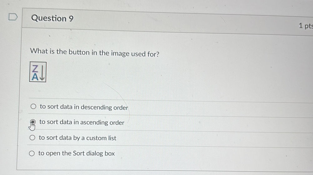 Az Sort Button What is the button in the image used for? Z