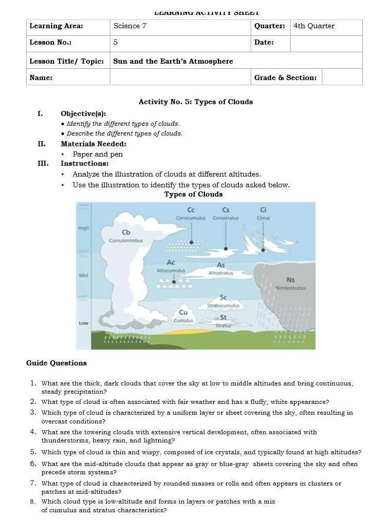 Activity No. 5: Types of Clouds I. | StudyX