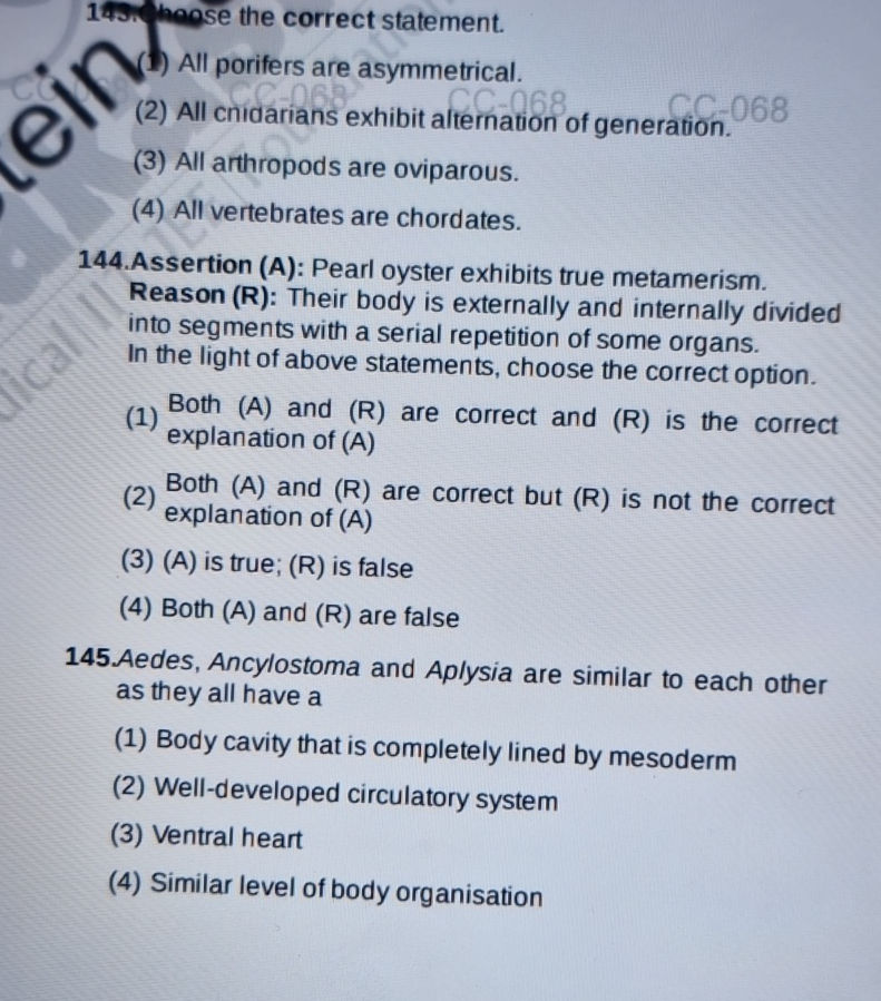 143. Choose the correct statement. (1) All | StudyX