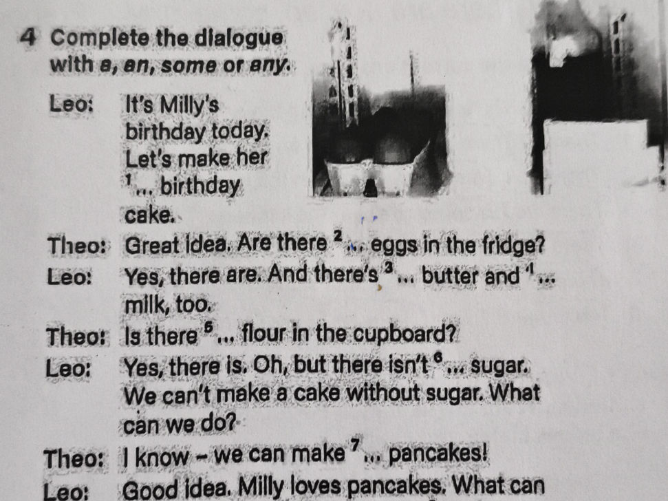 4 Complete the dialogue with a, an, some or | StudyX