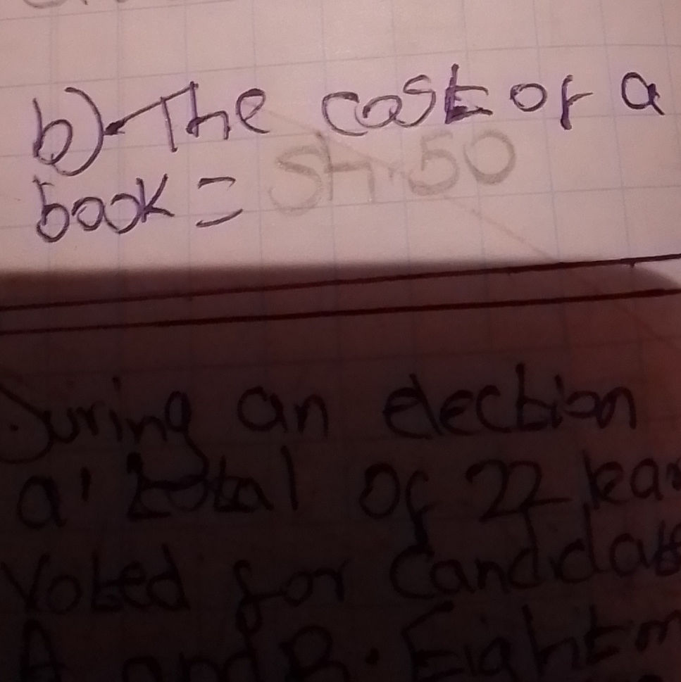 b) The cost of a book = SH 50 During an | StudyX