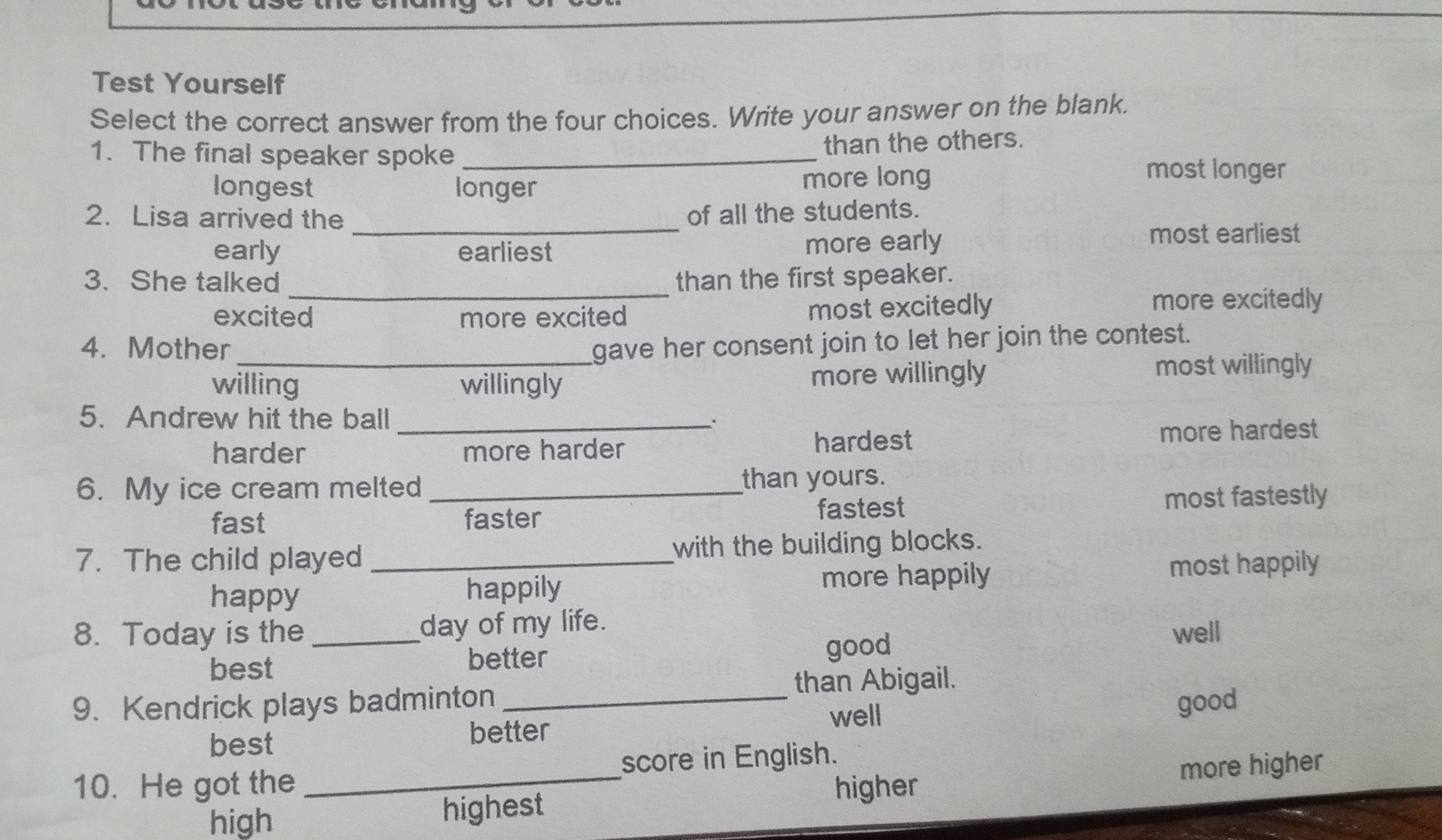 Test Yourself Select the correct answer from | StudyX
