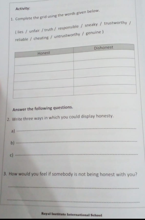 Activity: 1. Complete the grid using the | StudyX