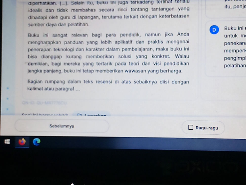 Bagian rumpang dalam teks resensi di atas | StudyX