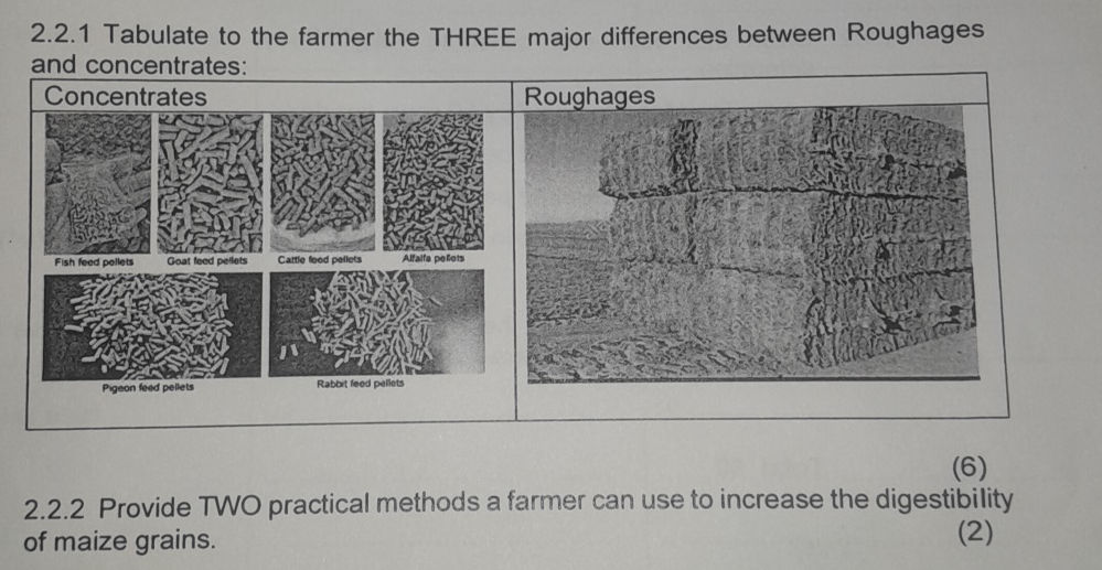Maize Roughage 2.2.1 Tabulate to the farmer the THREE major | StudyX