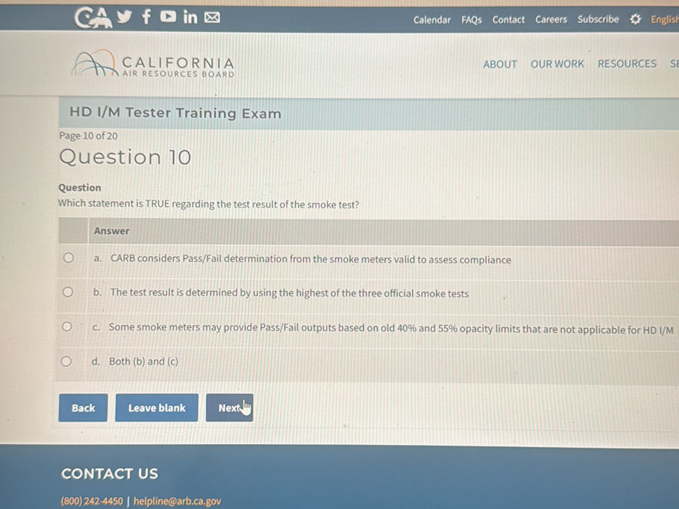 Which statement is TRUE regarding the test