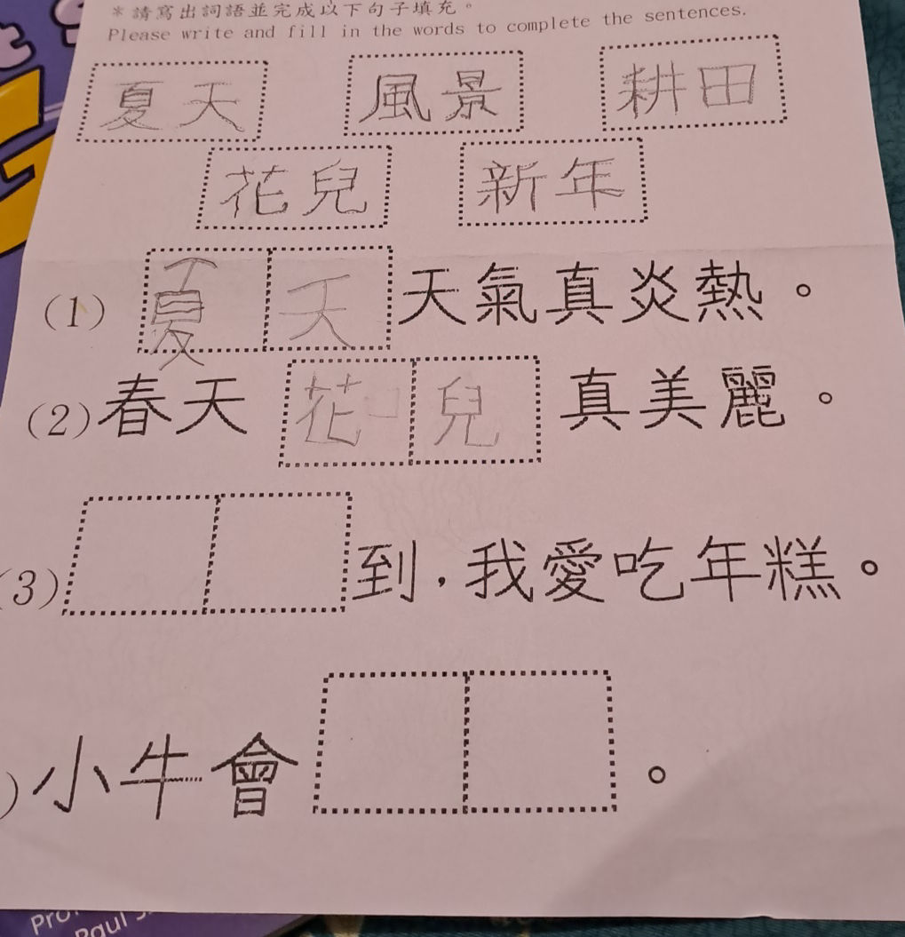 *請寫出詞語並完成以下句子填充。 Please write and fill in | StudyX