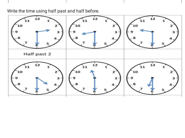 Study Half Write the time using half past and half | StudyX